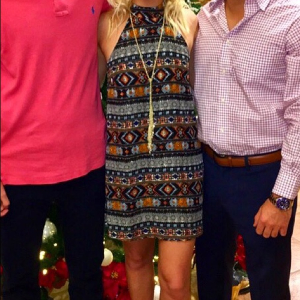 Black patterned high neck dress